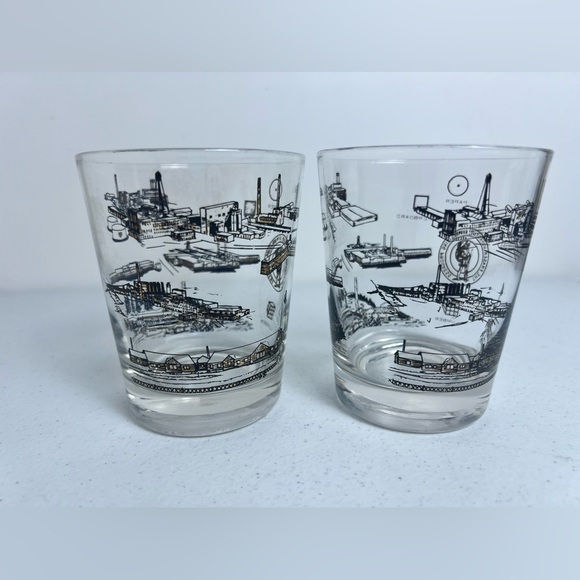 Set of 2 MCM Bar Glasses The Fraser Voyageur Symbolizing Progress Manufacturing - Picture 5 of 10